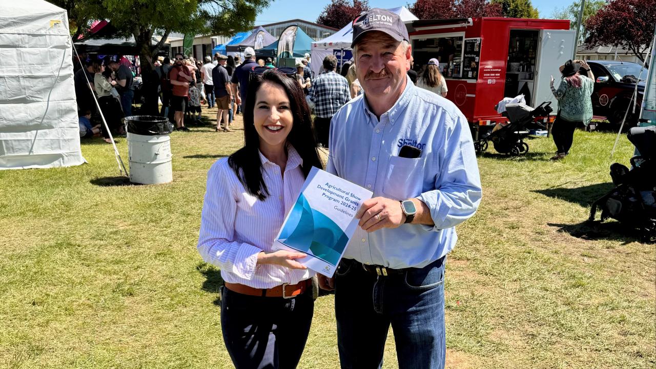 Primary Industries Minister Jane Howlett with Liberal member for Lyons Mark Shelton at last weekend's Longford show. Primary Industries Minister Jane Howlett with Liberal member for Lyons Mark Shelton at the Longford show.