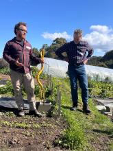 Owner of Gardners bay farm Phil O'Donnell with Soil Scientist and guest speaker Declan Mcdonald