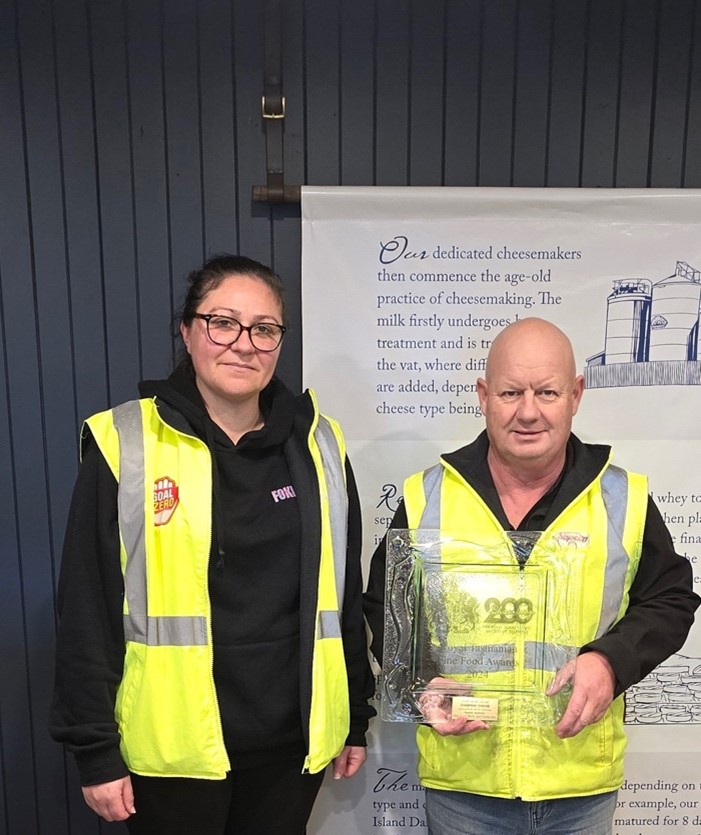 King island dairy cheesemaker Jess Bell with manufacturing leader Brett Hyland