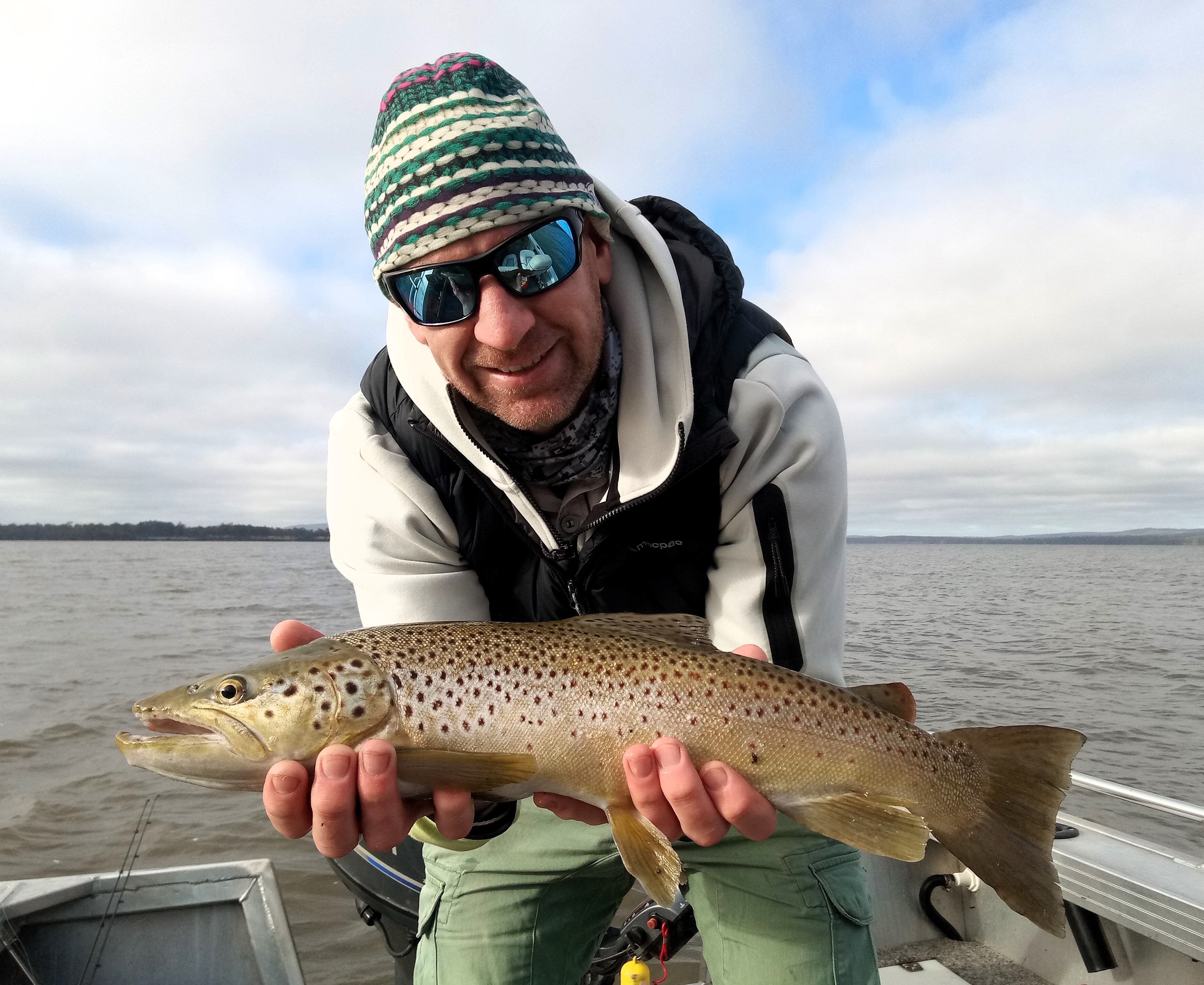 Joe Hooker with a healthy male brown trout caught on fly at Lake Sorell over the weekend.