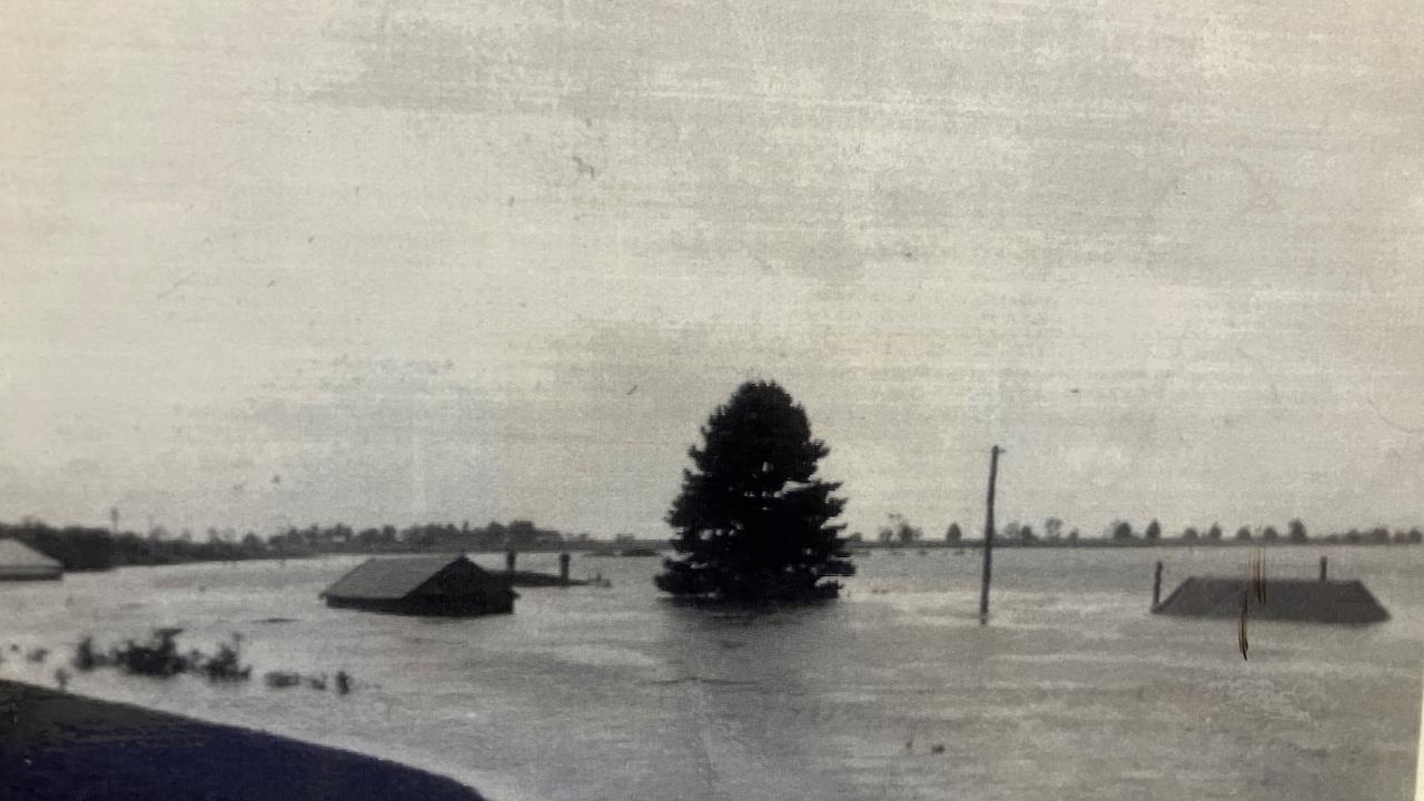 Flooded railway station, Leighlands Rd Evandale as the floodwaters of 1929 rose as much as 17 metres.