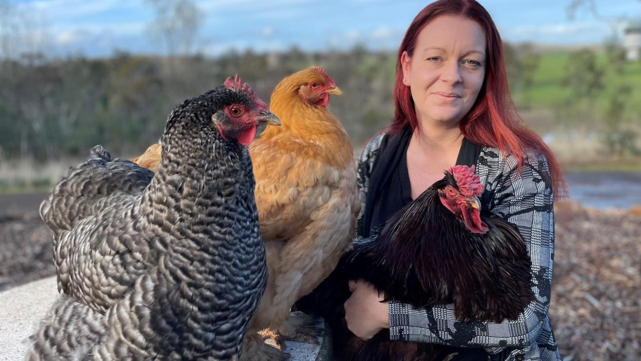 Paula Voss with her beautiful chickens Paula Voss with her beautiful chickens