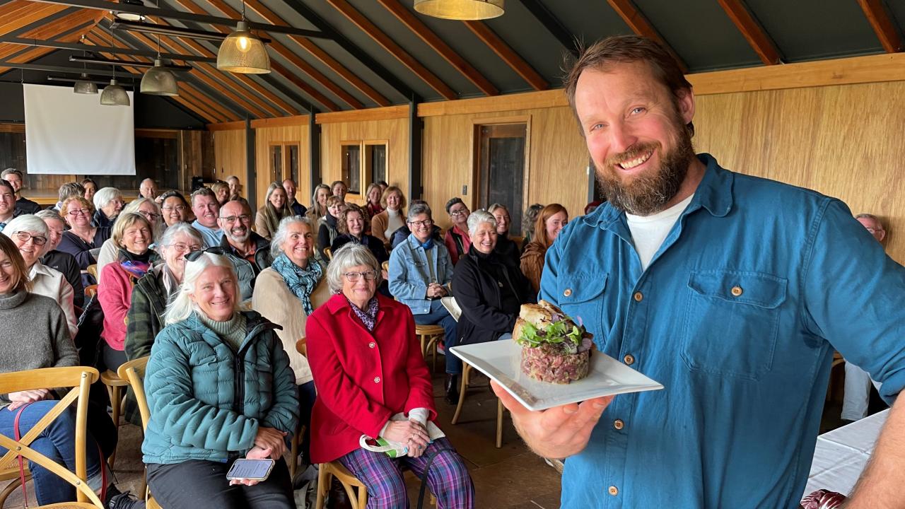 AgriCULTURED Chef Paul West at the live cooking demonstration at Brickendon Estate. AgriCULTURED Chef Paul West