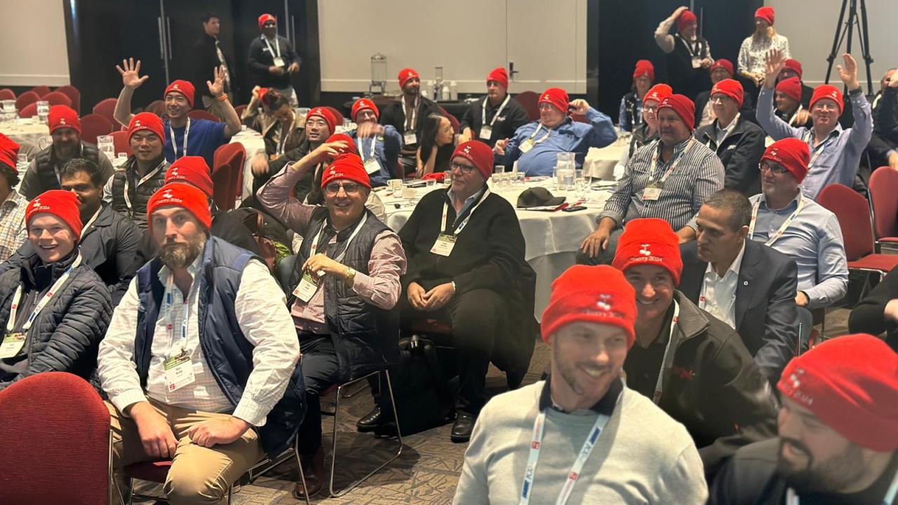 Cherry-red beanies all round for the 250 plus people at the bi-annual Australian Cherry Growers Conference in Hobart.