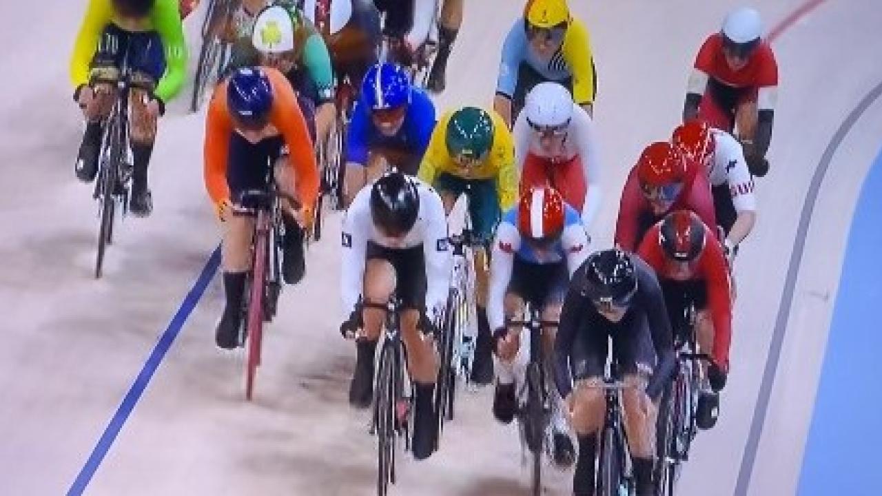 Georgia Baker of Perth in the track cycling at the Paris Olympics