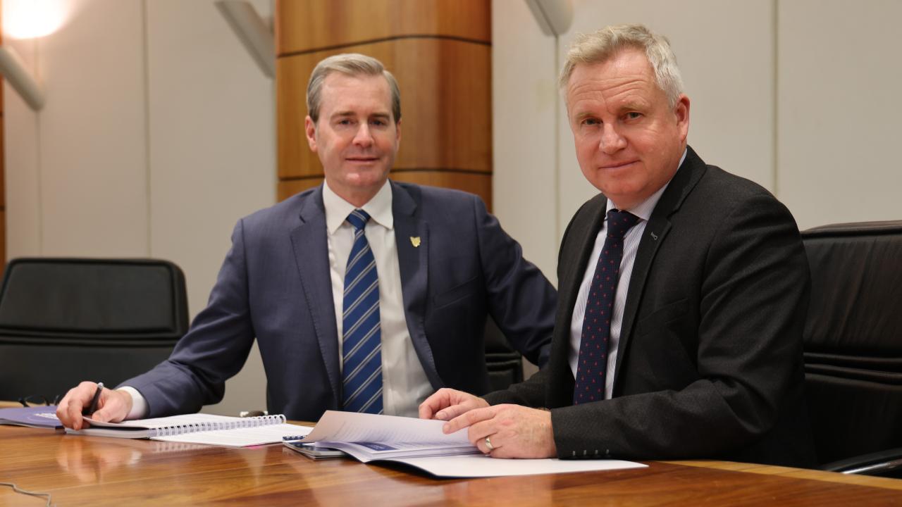 Treasurer Michael Ferguson and Premier Jeremy Rockliff