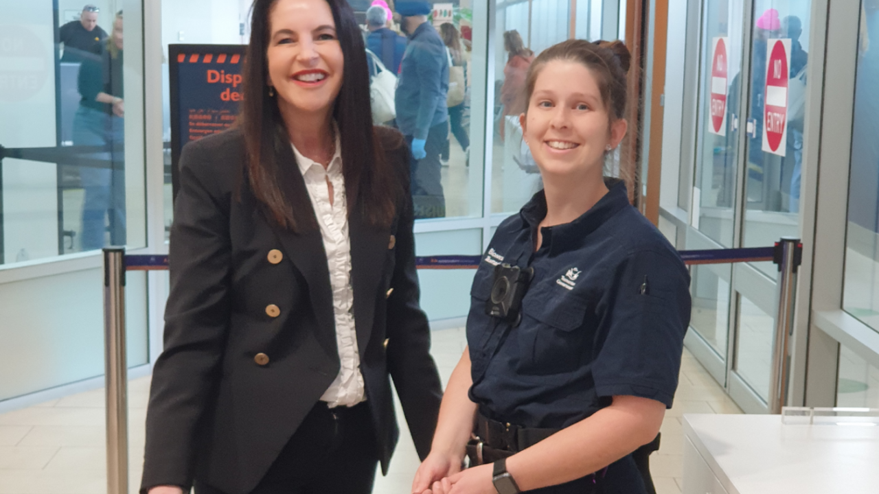 Minister Jane Howlett with airport biosecurity