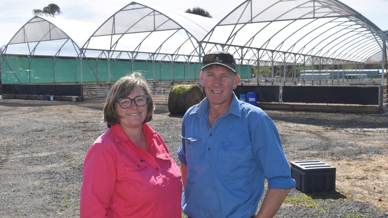 Jill and Ken Lawrence outside their new calf rearing facility