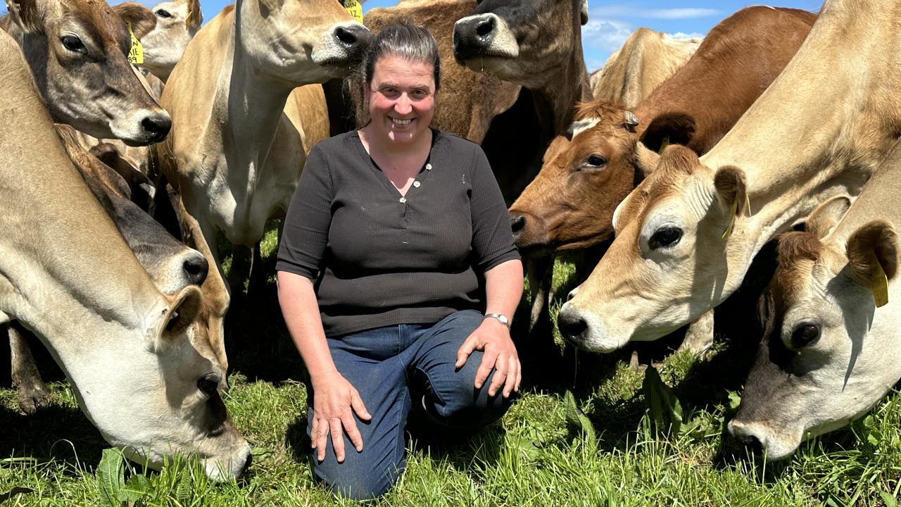 Jersey Australia board member and promotions chair Jane Sykes in the familys herd near Ringarooma