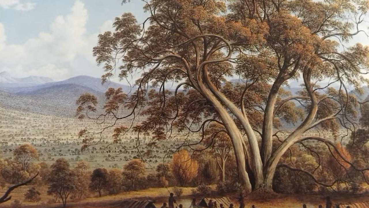 Colonial artist John Glover’s painting of  Tasmanian Aboriginals at Mills Plains.