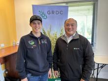 Midlands seed field consultant Konrad Chung with son Kaiden who is currently studying agriscience at UTAS