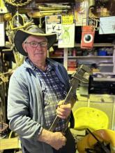 Leo Barwick with a vintage handmade wrench