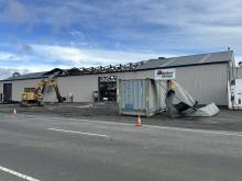 Damage to Highland Haulage shed at Deloraine.