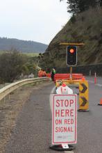 The Lyell Highway has been reduced to one land north of New Nofolk