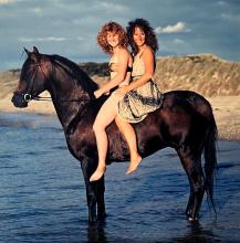 Wendy Carins and friend on her Arabian stallion