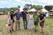 Nuffield Scholars Sophie Gregory (future of organics), Matt Gunning (building great teams), David Roberts-Thomson (soil biology), Amelia Gunning (future agritourism scholar), Robert Dent (pasture seed), and Iain Field Nuffield Scholar and owner of Leap Farm.