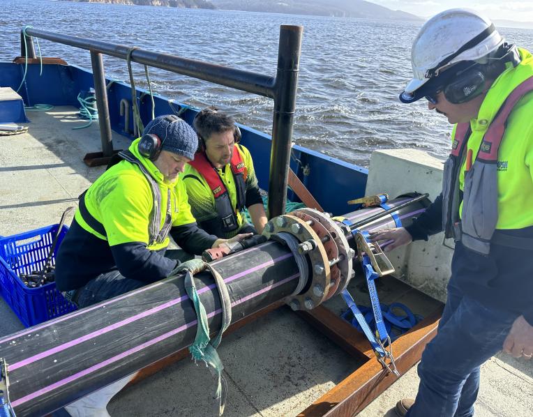 Pipeline construction workers Mark Langridge, Toby Burgess-Wilson and Nils Bush