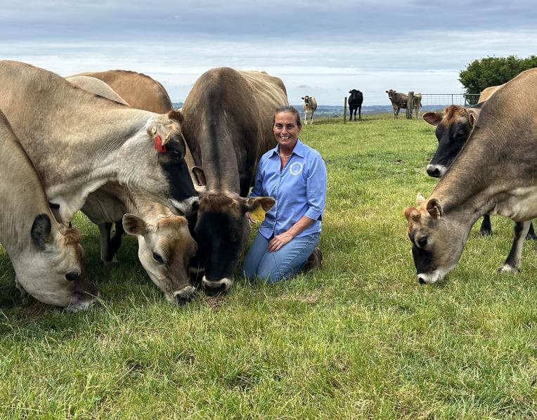 Farm consultant Penny Williams with some of her Jerseys