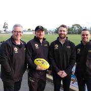 Longford Football Club president Rob Moore, club coach Mitch Stagg, seniors team captain Kacey Curtis and reserves coach Dylan Headland.