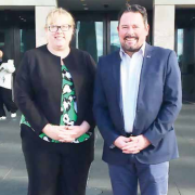 Flinders Island Mayor Rachel Summers and King island Mayor Marcus Blackie in Canberra.